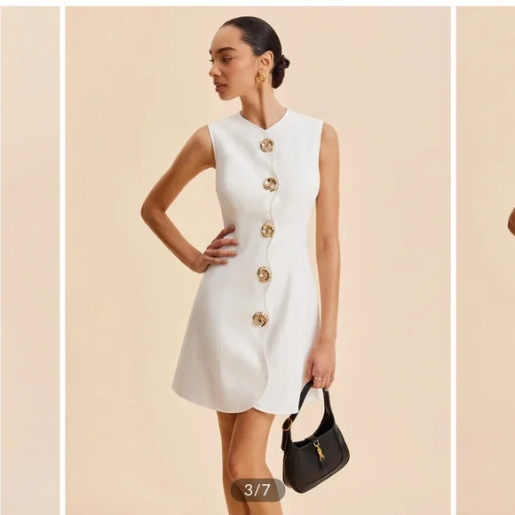 NWOT Commense White Asymmetrical Button Dress - Picture 1 of 2